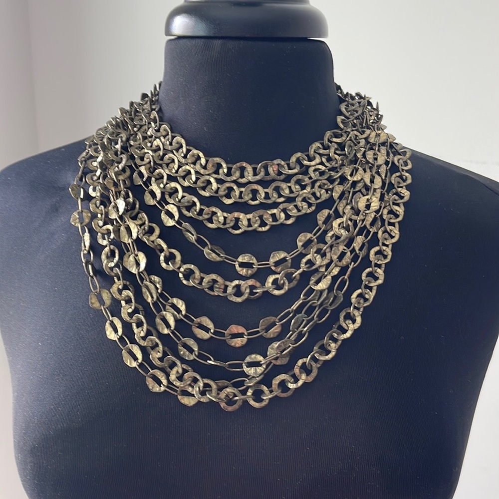 Muse Paris Multi Layered Brass statement Necklace